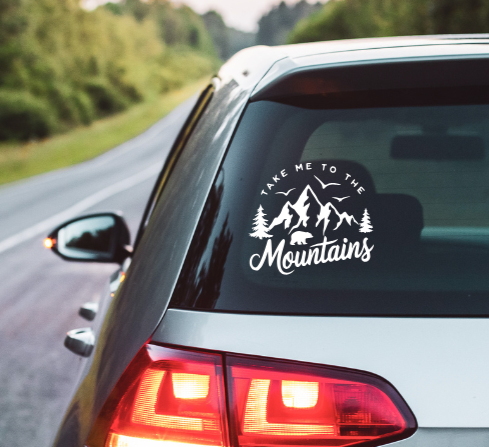 "Take Me to the Mountains" Car Window Decal