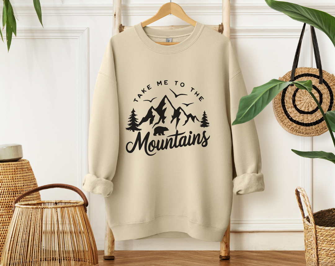 "Take Me to the Mountains" Sand Beige Crewneck Sweatshirt