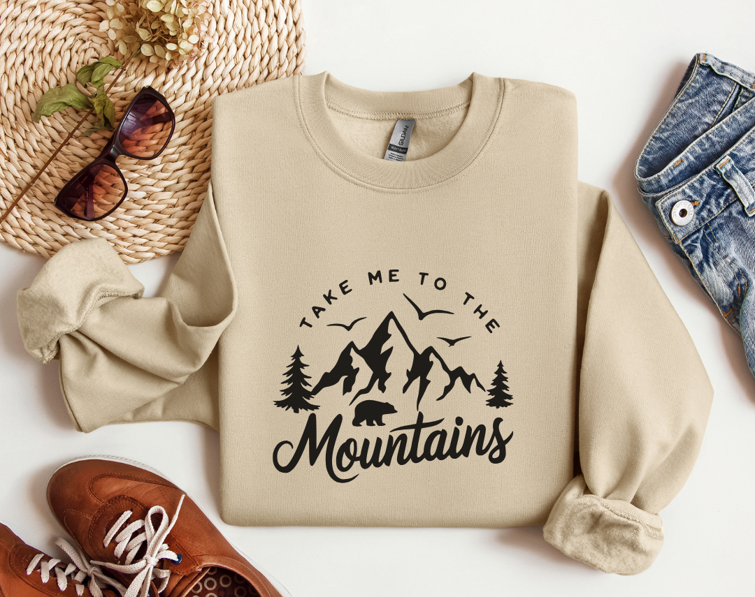 "Take Me to the Mountains" Sand Beige Crewneck Sweatshirt