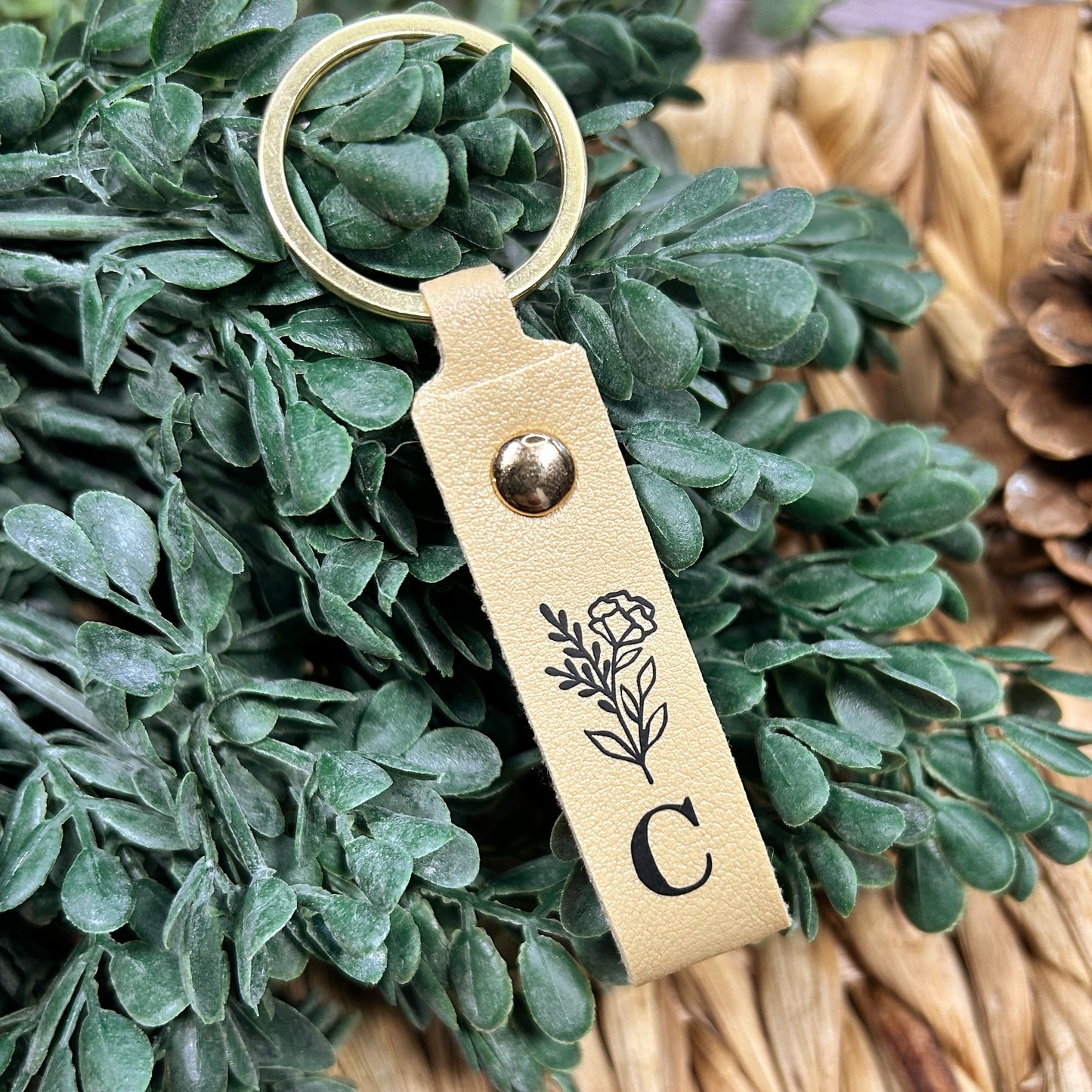 Wildflower Initial Leatherette Keychain