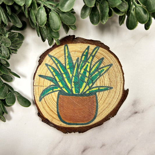 Snake Plant Hand Painted Natural Wood Magnet