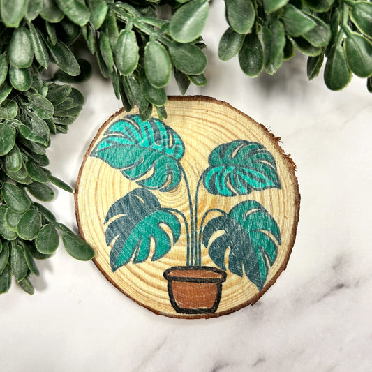 Monstera Hand Painted Natural Wood Magnet