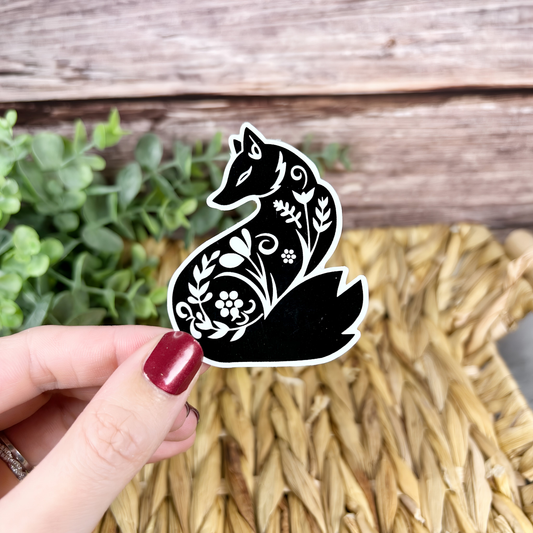 Fox Folk Art Vinyl Sticker