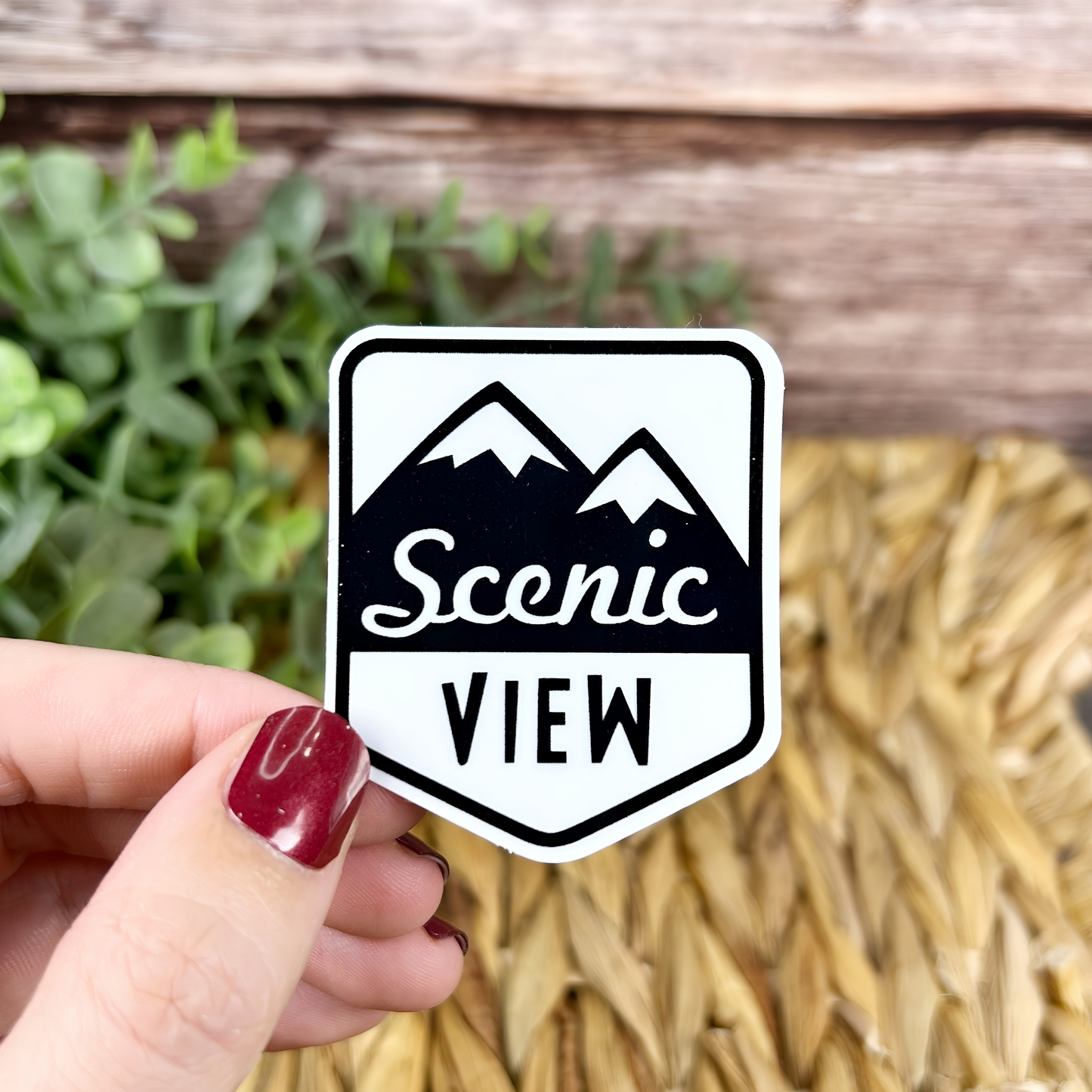 "Scenic View" Mountain Road Sign Vinyl Sticker