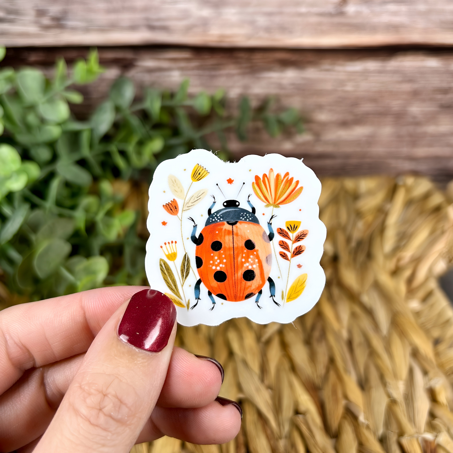 Ladybug Folk Art Vinyl Sticker