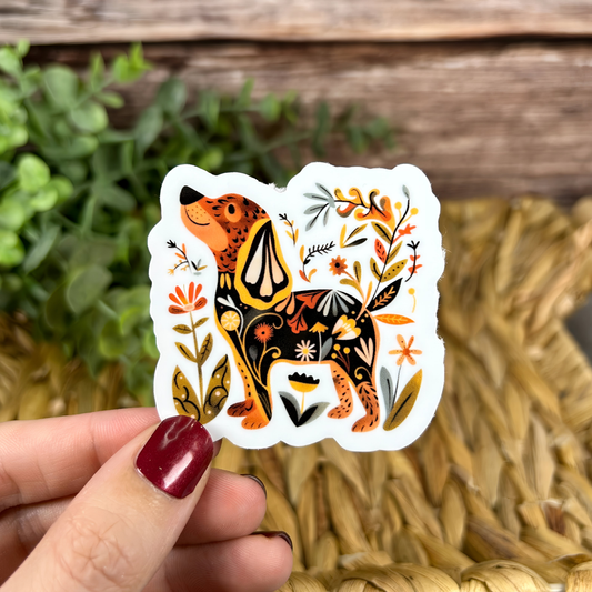 Dog Folk Art Vinyl Sticker