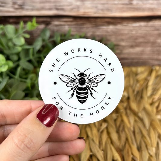 "She Works Hard for the Honey" Bee Vinyl Sticker