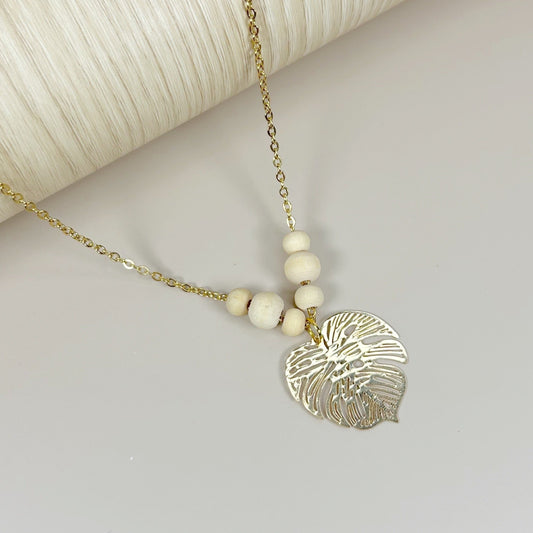 "Monstera Roots" Golden Leaf Cutout Necklace