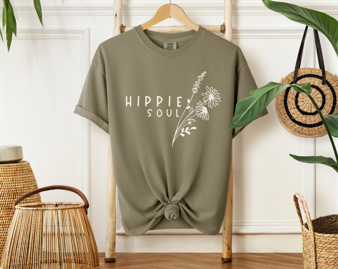 "Hippie Soul" Floral Khaki T-Shirt