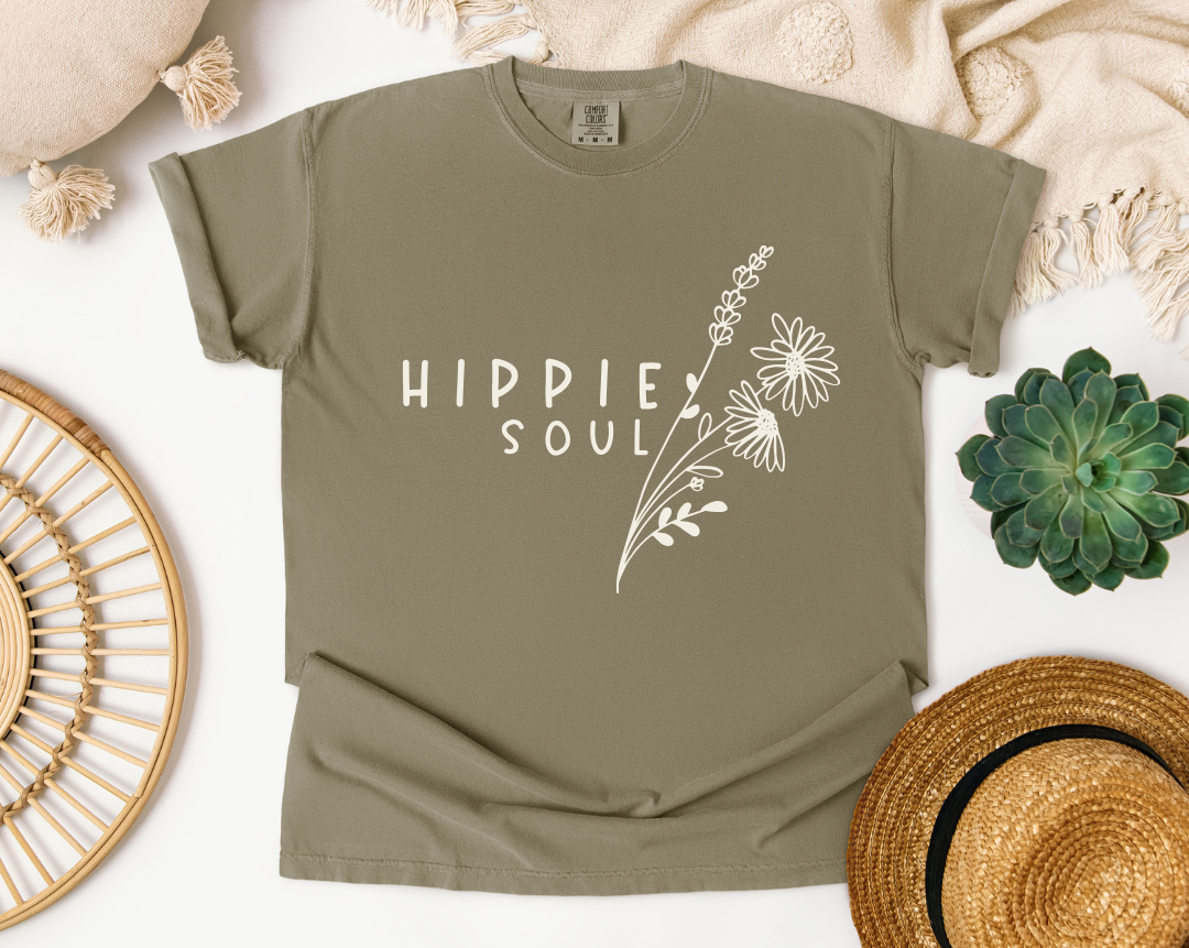 "Hippie Soul" Floral Khaki T-Shirt