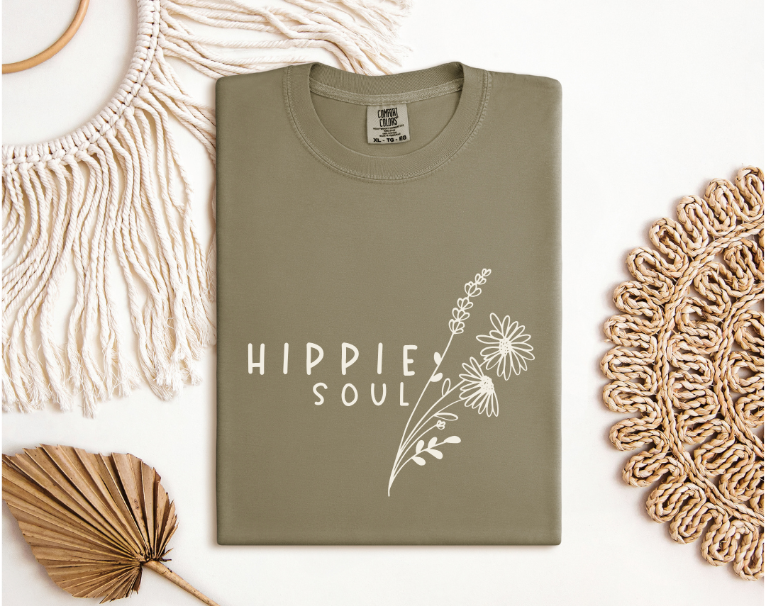 "Hippie Soul" Floral Khaki T-Shirt